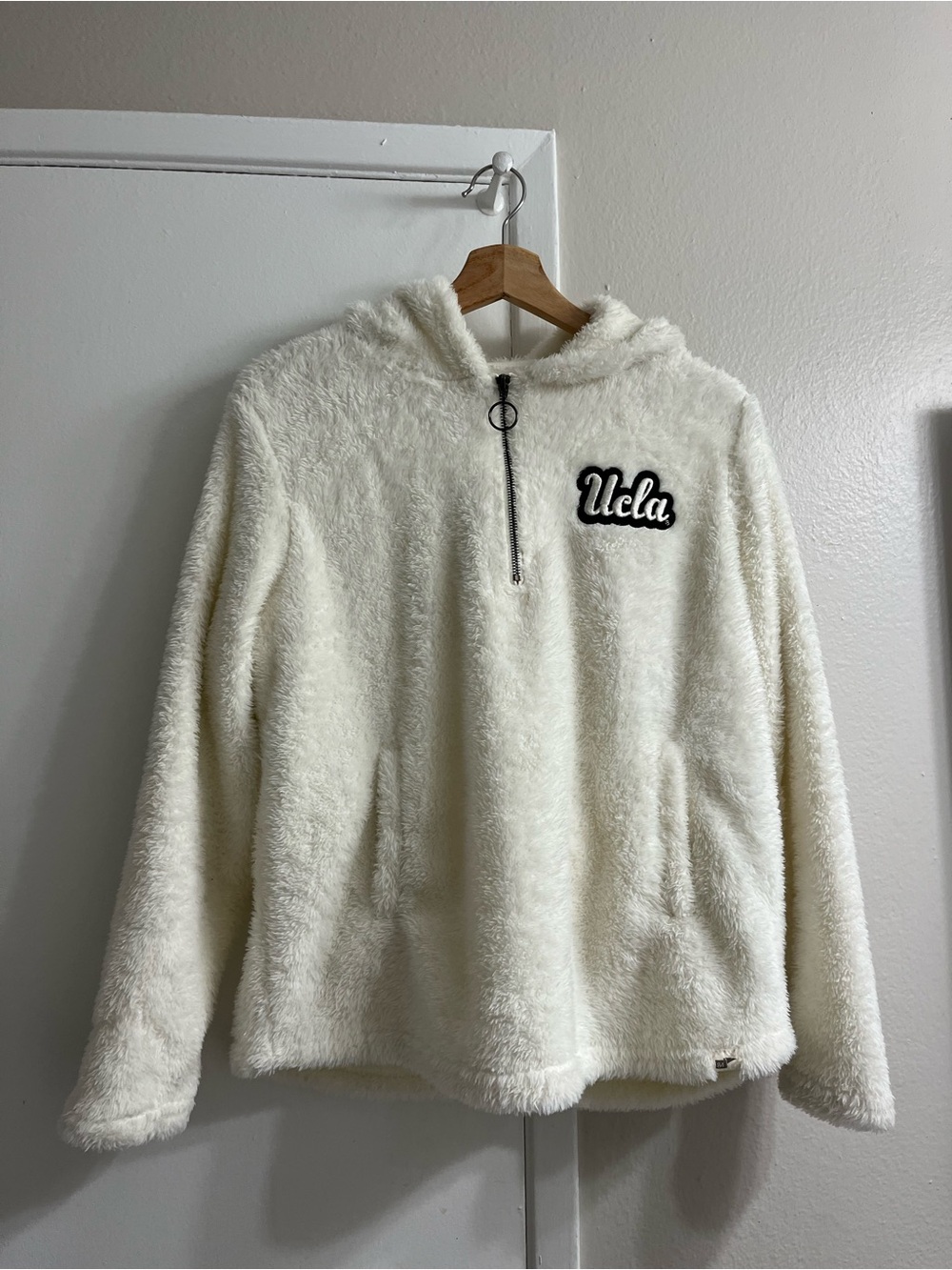 Blue 84 Cream Plush Half-Zip Hoodie Sweater with UCLA Patch